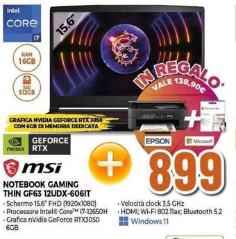 Expert msi NOTEBOOK GAMING THIN GF63 12UDX-6061T offerta