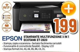 Expert EPSON STAMPANTE MULTIFUNZIONE 3 IN 1 ECOTANK ET-2820 offerta