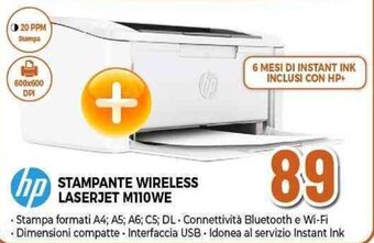 Expert hp STAMPANTE WIRELESS LASERJET M110WE offerta