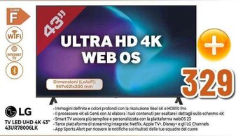 Expert LG TV LED UHD 4K 43" 43UR78006LK offerta