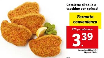Lidl Cotolette di pollo e tacchino con spinaci 770 g confezione offerta