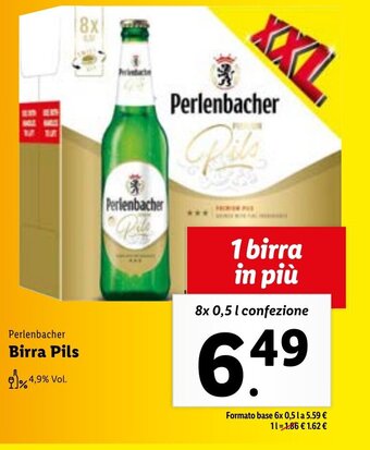 Lidl Perlenbacher Birra Pils 4,9% Vol. 8x 0,5 l conf. offerta