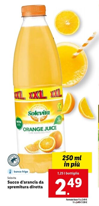 Lidl Solevita Succo d'arancia da spremitura diretta 1,25 l bottiglia offerta