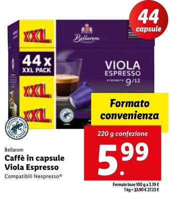 Lidl Bellarom Caffè in capsule Viola Espresso Compatibili Nespresso Ⓡ 220 g confezione offerta