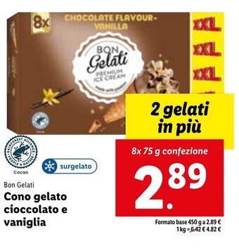Lidl Bon Gelati Cono gelato cioccolato e vaniglia 8x 75 g confezione offerta