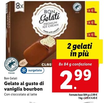 Lidl Bon Gelati Gelato al gusto di vaniglia bourbon Con cioccolato al latte 8x 84 g confezione offerta