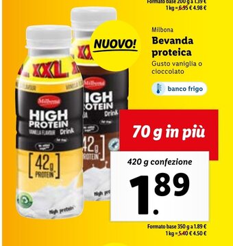 Lidl Milbona Bevanda proteica Gusto vaniglia o cioccolato 420 g confezione offerta