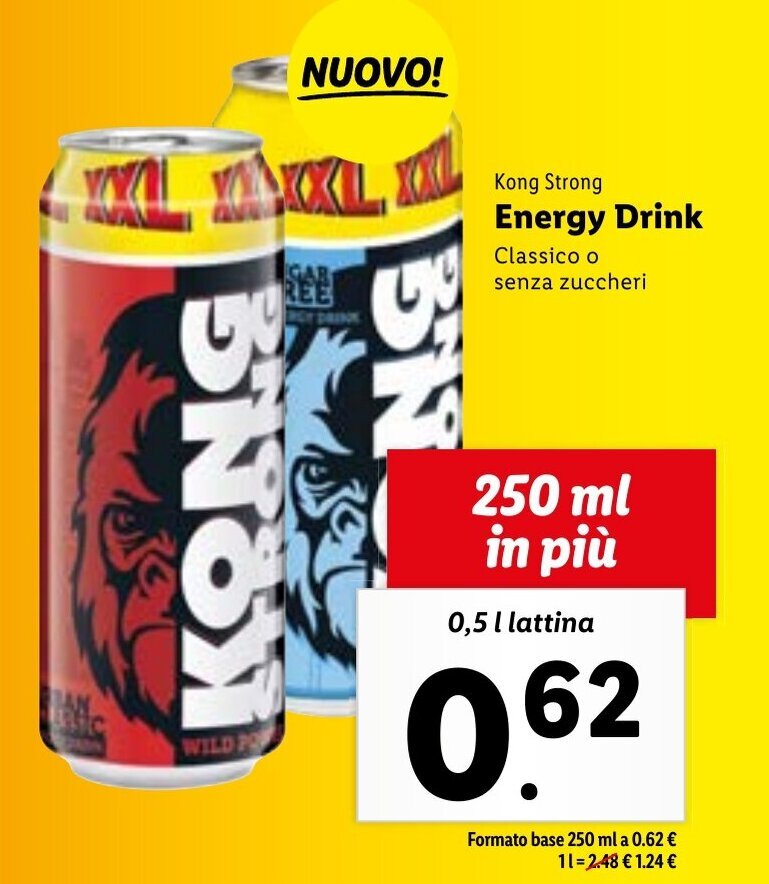 Kong Strong Energy Drink Classico o senza zuccheri 0,5 l lattina offerta di Lidl