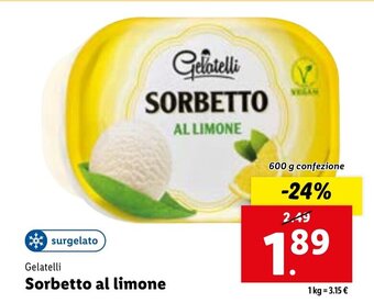 Lidl Gelatelli Sorbetto al limone 600 g confezione offerta