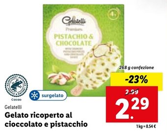 Lidl Gelatelli Gelato ricoperto al cioccolato e pistacchio 268 g confezione offerta