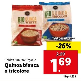 Lidl Golden Sun Bio Organic Quinoa bianca o tricolore 400 g confezione offerta