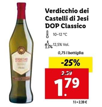 Lidl Verdicchio dei Castelli di Jesi DOP Classico 0,75 l bottiglia offerta