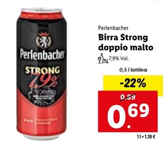 Lidl Perlenbacher Birra Strong doppio malto 1% 7,9% Vol. 0,5 l offerta