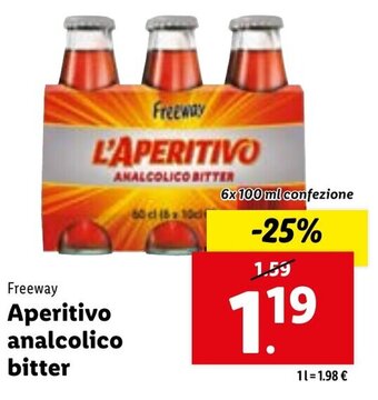 Lidl Freeway Aperitivo analcolico bitter 6x 100 ml confezione offerta