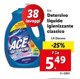 Ace Detersivo liquido igienizzante classico 1,9 l flacone