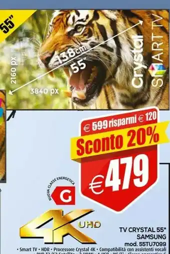 Il Gigante Samsung TV Crystal UHD 4K 55” UE55AU7170 Smart TV Wi-Fi Titan Gray 2021 offerta