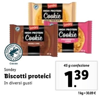 Lidl Sondey Biscotti proteici In diversi gusti 45 g confezione offerta