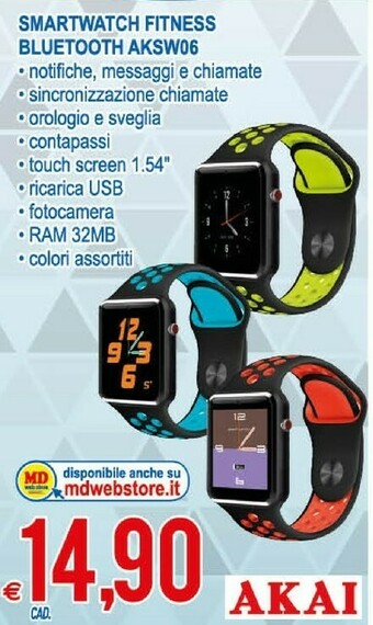 MD Discount Akai Smartwatch Fitness Bluetooth AKSW06 offerta