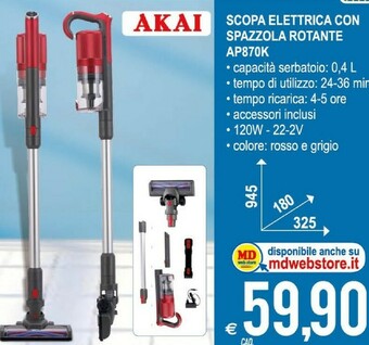 MD Discount Akai Scopa Elettrica Con Spazzola Rotante AP870K offerta