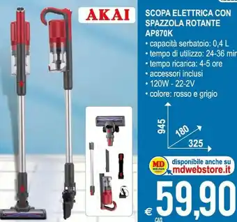 MD Discount Akai Scopa Elettrica Con Spazzola Rotante AP870K offerta