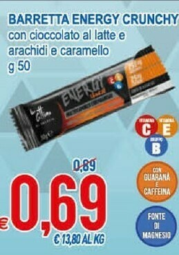 MD Discount Barretta Energy Crunchy Con Cioccolato Al Latte E Arachidi E Caramello offerta