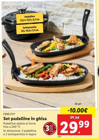 Lidl ERNESTOⓇ Set padelline in ghisa Padelline adatte al forno fino a 240 °C In dotazione: 2 padelline e 2 sottopentola in legno offerta