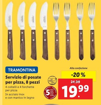 Lidl TRAMONTINA Servizio di posate per pizza, 8 pezzi 4 coltelli e 4 forchette per pizza In acciaio inox e con manico in legno offerta