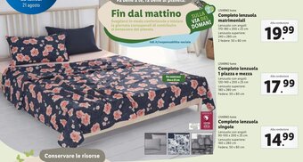 Lidl LIVARNO home Completo lenzuola matrimoniali Lenzuolo con angoli:170-180x200x25cm Lenzuolo superiore:240x280cm 2federe:50x80cm offerta