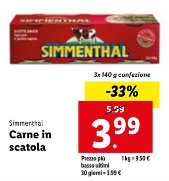 Lidl Simmenthal Carne in scatola 3x 140 g confezione offerta