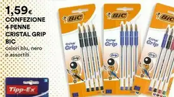 Coop Bic 4 Penne A Sfera Cristal Grip Nero offerta