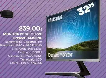 Coop Samsung Monitor FHD Curvo Da 32" C32R50 offerta