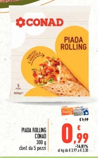 Conad PIADA ROLLING CONAD 300 g conf. da 5 pezzi offerta