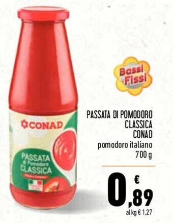 Conad PASSATA DI POMODORO CLASSICA CONAD pomodoro italiano 700 g offerta