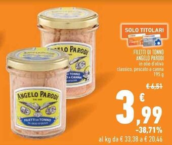 Conad FILETTI DI TONNO ANGELO PARODI in olio d'oliva classico, pescato a canna 195 g offerta