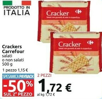Carrefour Carrefour - Crackers Salati Con Granelli Di Sale In Superficie 500 G(ml) offerta