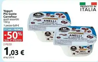 Carrefour Carrefour Yogurt Piu Gusto Anelli Di Cereali Al Cioccolato Al Latte 150 G offerta