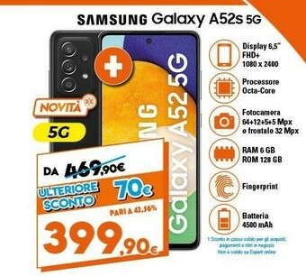 Expert Samsung Galaxy A52s 5G SM-A528B 16,5 Cm (6.5") Dual SIM Ibrida Android 11 USB Tipo-C 6 GB 128 GB 4500 MAh Nero offerta