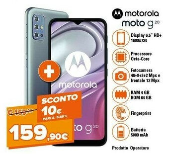 Expert Motorola Moto G G20 16,5 Cm (6.5") Android 11 4G USB Tipo-C 4 GB 64 GB 5000 MAh Blu offerta