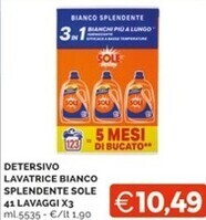 Mercatò Sole detersivo lavatrice bianco splendente 41 lavaggi x3 offerta