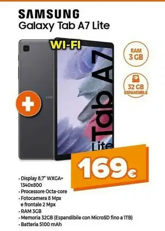 Expert Samsung Galaxy Tab A7 Lite SM-T220N 32 GB 22,1 Cm (8.7") 3 GB Wi-Fi 5 (802.11ac) Grigio offerta