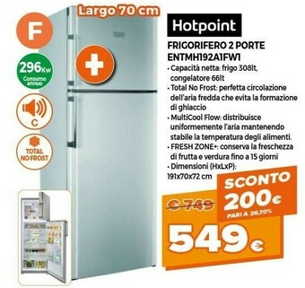 Expert Hotpoint ENTMH 192A1 FW1 Frigorifero Con Congelatore Libera Installazione 414 L F Argento offerta