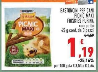 Conad BASTONCINI PER CANI PICNIC MAXI FRISKIES PURINA con pollo 45 g conf. da 3 pezzi offerta