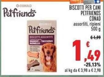 Conad BISCOTTI PER CANI PETFRIENDS CONAD assortiti, ripieni 500 g offerta