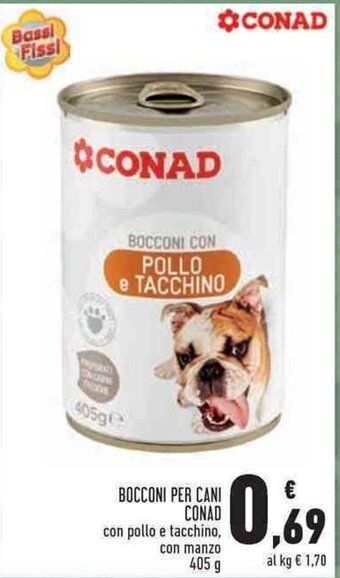 Conad BOCCONI PER CANI CONAD con pollo e tacchino, con manzo 405 g offerta