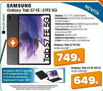 Expert Samsung Galaxy Tab S7 FE SM-T730N 128 GB 31,5 Cm (12.4") Wi-Fi 5 (802.11ac) Nero offerta