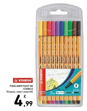 Conad Stabilo Fineliner - Point 88 - Astuccio Da 10 - Colori Assortiti offerta