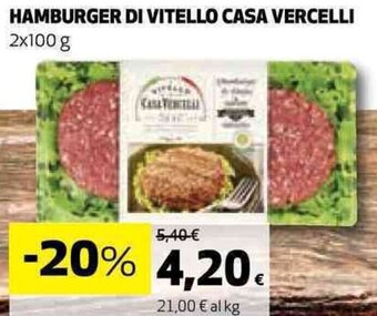 Coop HAMBURGER DI VITELLO CASA VERCELLI 2x100 g offerta