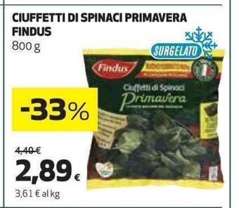 Coop CIUFFETTI DI SPINACI PRIMAVERA FINDUS 800 g offerta