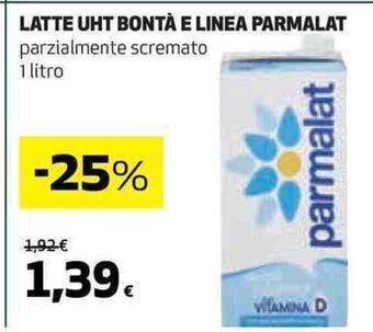 Coop LATTE UHT BONTÀ E LINEA PARMALAT parzialmente scremato 1 litro offerta