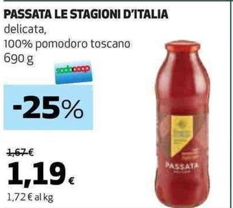 Coop PASSATA LE STAGIONI D'ITALIA delicata, 100% pomodoro toscano 690 g offerta